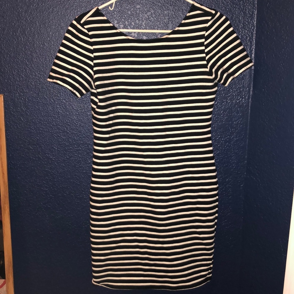 Mid length black and white striped dress